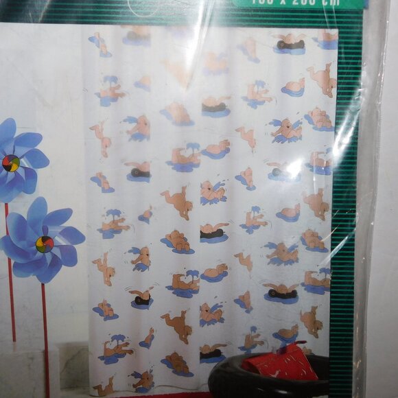 Rare Sealskin Vinyl White w Nude Naked Men Swimming SPLASH Shower Curtain NEW - Picture 3 of 8